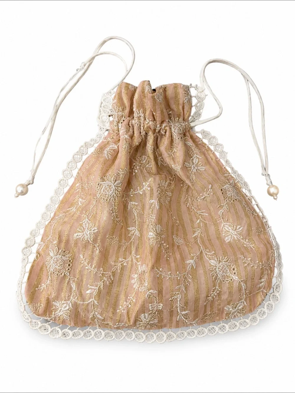 Designers Originals Indian Pakistani boho Pink Lace Drawstring Wristlet Pouch